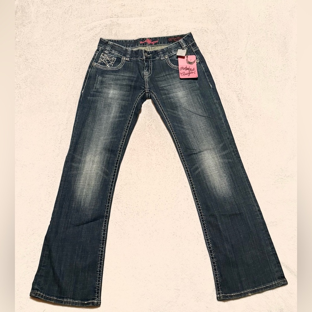 Rock & Roll Cowgirl Medium Wash Low Rise Boot Cut Jeans - Picture 2 of 5